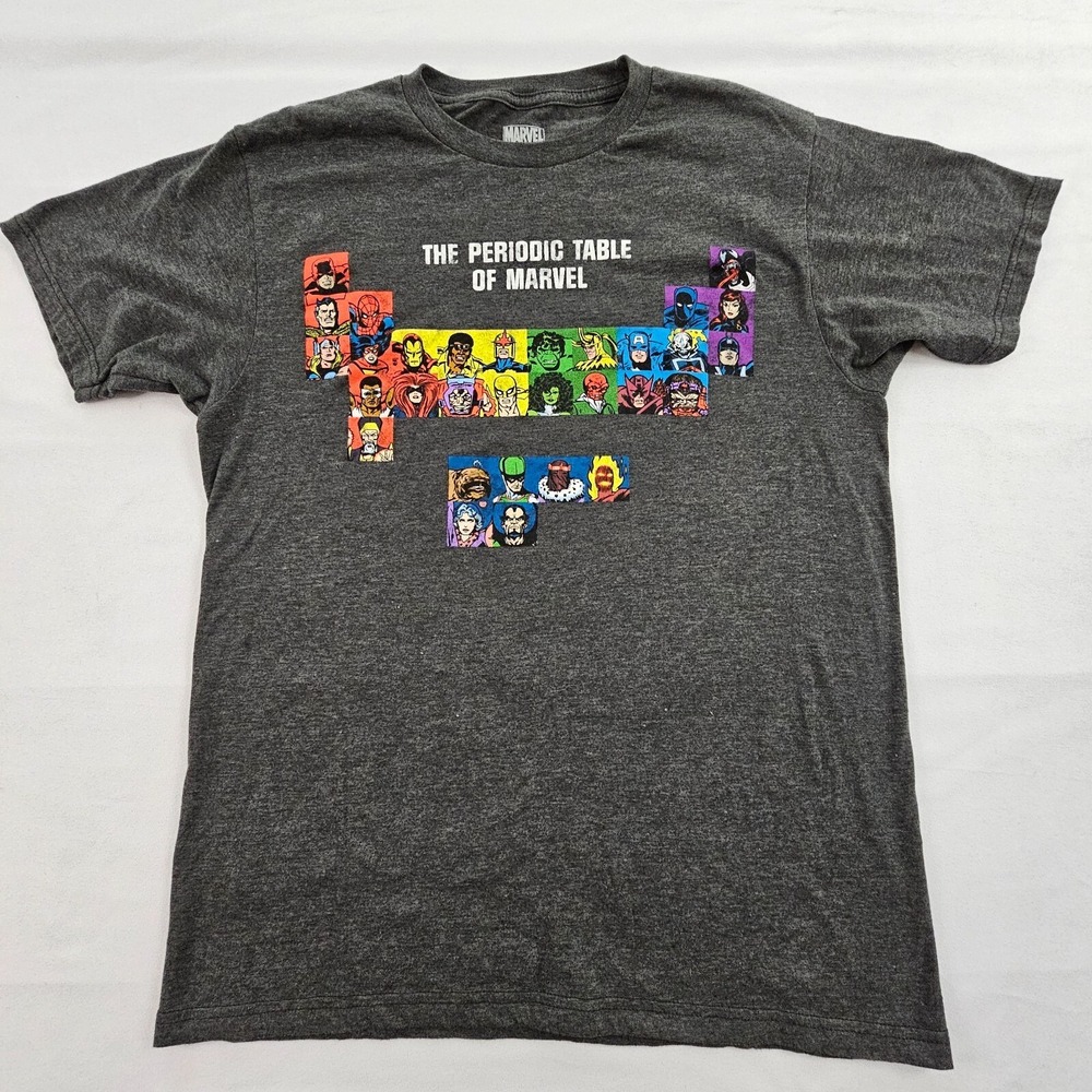 Periodic Table of Marvel Comics Gray Short Sleeve Cotton Blend T-Shirt Men's M